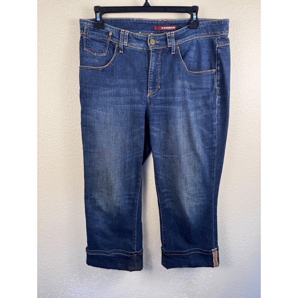 Cambio Ria A957 Jeans Women Size 12 Blue Cropped Cuffed Stretch Denim